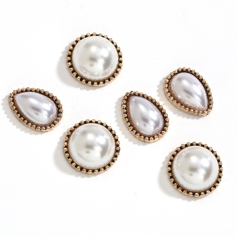 5pcs Korean Style Diy Handmade Alloy Accessories Vintage Round Drop Pearl Alloy Buckle Hairpin