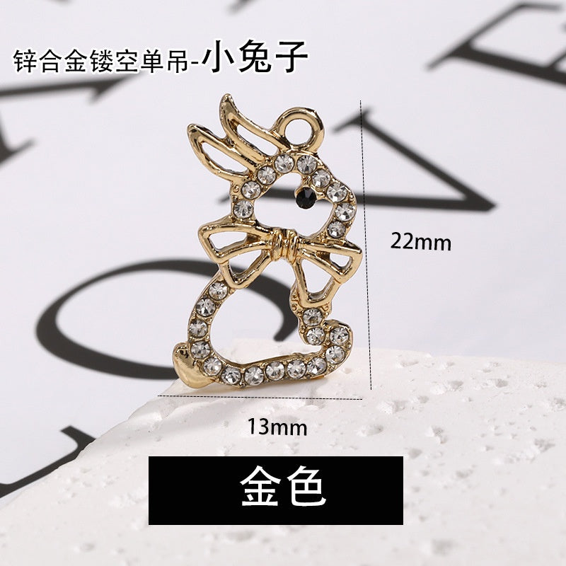 2pcs Rhinestone Pendant Cute Little Rabbit Alloy Pendant Diy Accessories Material Necklace Bracelet Pendant Key Chain Accessories