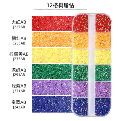 12 Grid Resin Rhinestone Jelly Color Resin Rhinestone Nude Rhinestone Nail Art Nail Patch