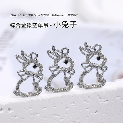 2pcs Rhinestone Pendant Cute Little Rabbit Alloy Pendant Diy Accessories Material Necklace Bracelet Pendant Key Chain Accessories