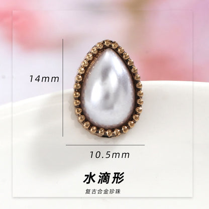 5pcs Korean Style Diy Handmade Alloy Accessories Vintage Round Drop Pearl Alloy Buckle Hairpin
