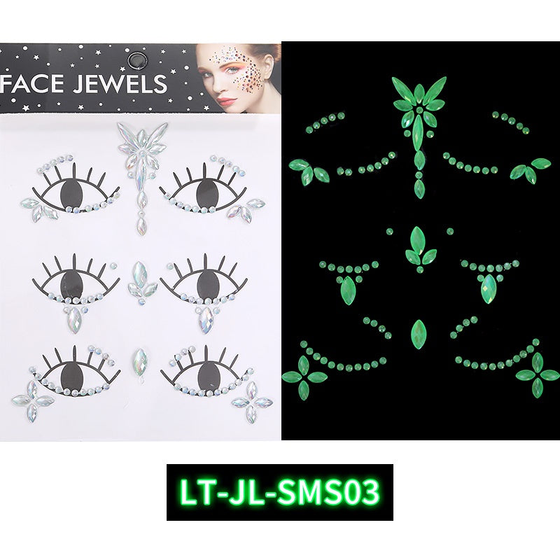 Luminous Gemstone Eye Sticker Decoration Face Gemstone Jewelry Crystal Rhinestone Sticker