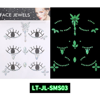Luminous Gemstone Eye Sticker Decoration Face Gemstone Jewelry Crystal Rhinestone Sticker