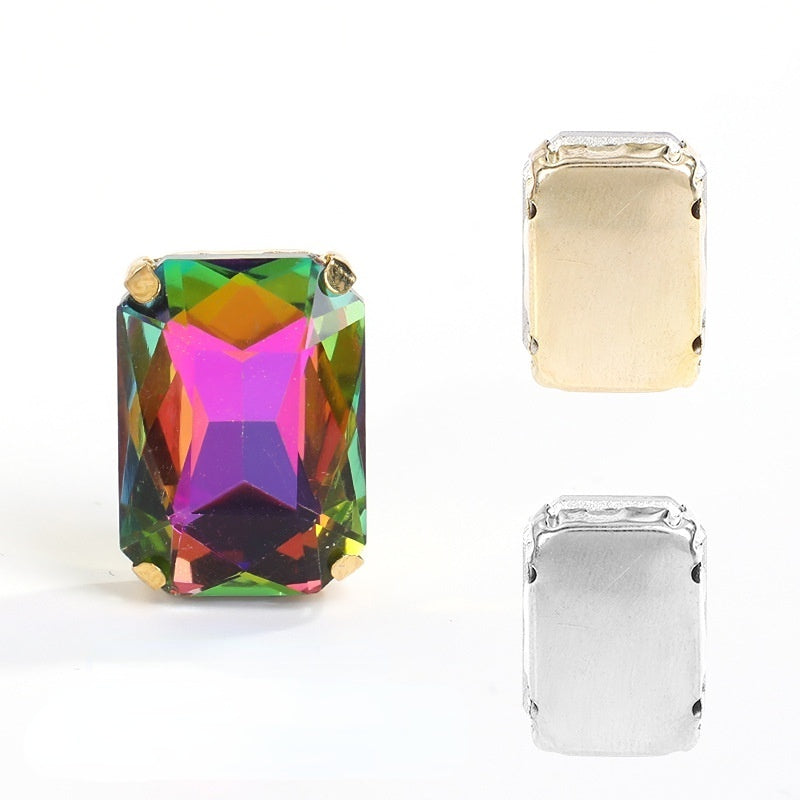 10pcs Rectangular Octagonal Claw Rhinestones Electroplating Color Hand Stitched Rhinestones with Holes Glass Crystal Diy Clothing Luggage Manual Materials