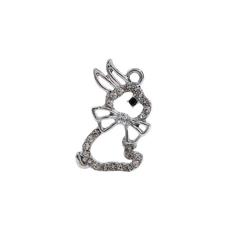 2pcs Rhinestone Pendant Cute Little Rabbit Alloy Pendant Diy Accessories Material Necklace Bracelet Pendant Key Chain Accessories