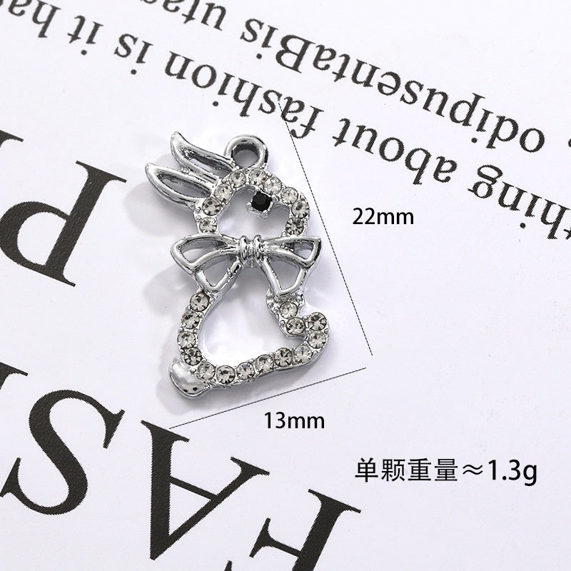 2pcs Rhinestone Pendant Cute Little Rabbit Alloy Pendant Diy Accessories Material Necklace Bracelet Pendant Key Chain Accessories