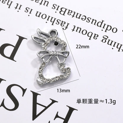 2pcs Rhinestone Pendant Cute Little Rabbit Alloy Pendant Diy Accessories Material Necklace Bracelet Pendant Key Chain Accessories