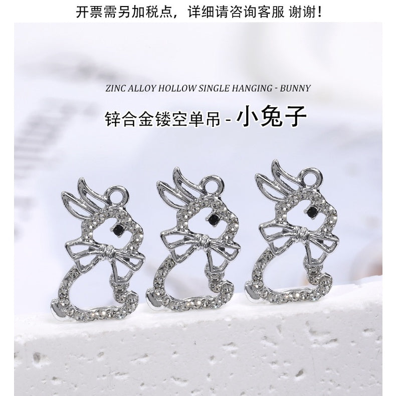 2pcs Rhinestone Pendant Cute Little Rabbit Alloy Pendant Diy Accessories Material Necklace Bracelet Pendant Key Chain Accessories