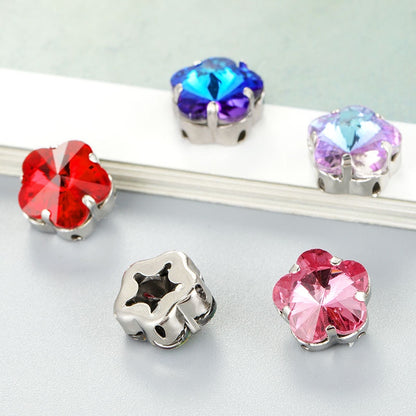 10mm Golden White K Claws Sewing Glass Flower Shape Crystal Rhinestones For Clothing Jewelry Making