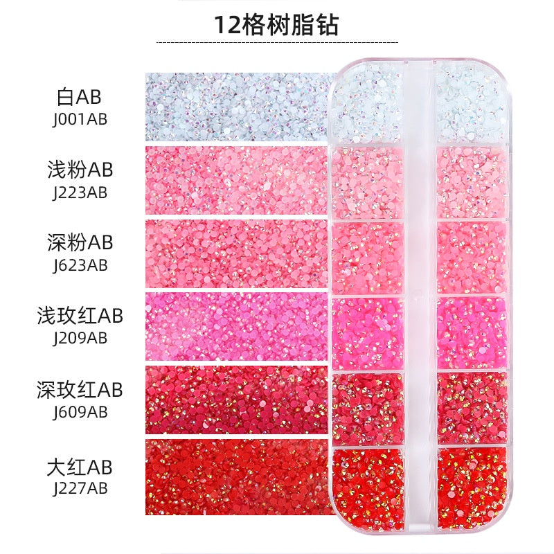 12 Grid Resin Rhinestone Jelly Color Resin Rhinestone Nude Rhinestone Nail Art Nail Patch