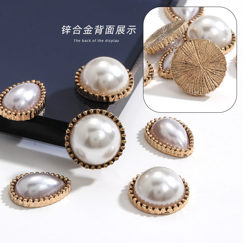 5pcs Korean Style Diy Handmade Alloy Accessories Vintage Round Drop Pearl Alloy Buckle Hairpin