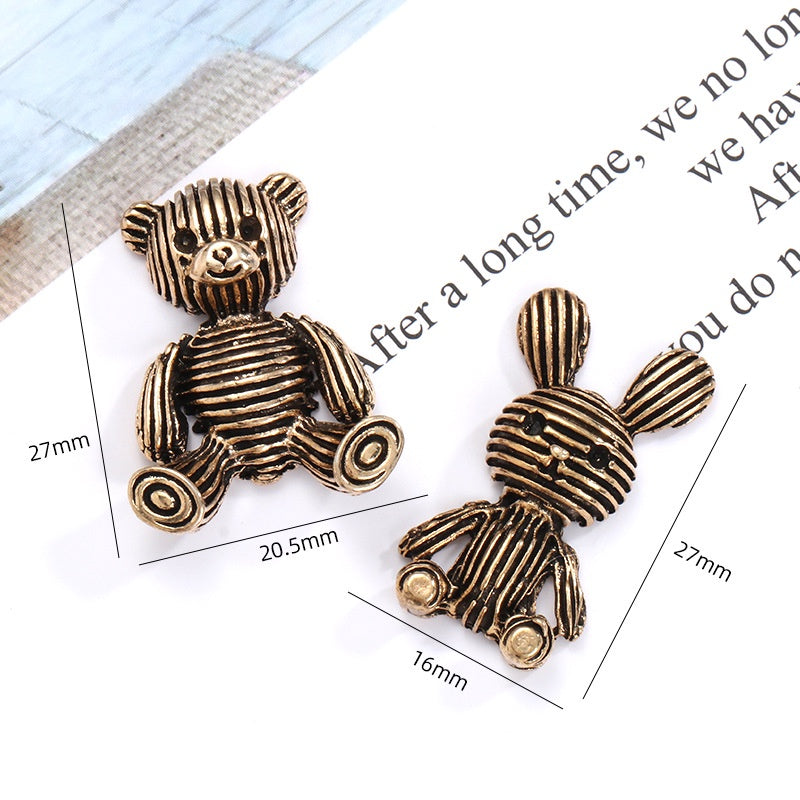 5PCS High-quality alloy vintage horizontal black bear rabbit zinc jewelry headdress DIY accessories