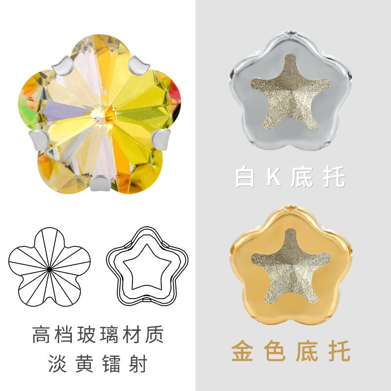 10mm Golden White K Claws Sewing Glass Flower Shape Crystal Rhinestones For Clothing Jewelry Making