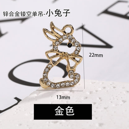 2pcs Rhinestone Pendant Cute Little Rabbit Alloy Pendant Diy Accessories Material Necklace Bracelet Pendant Key Chain Accessories