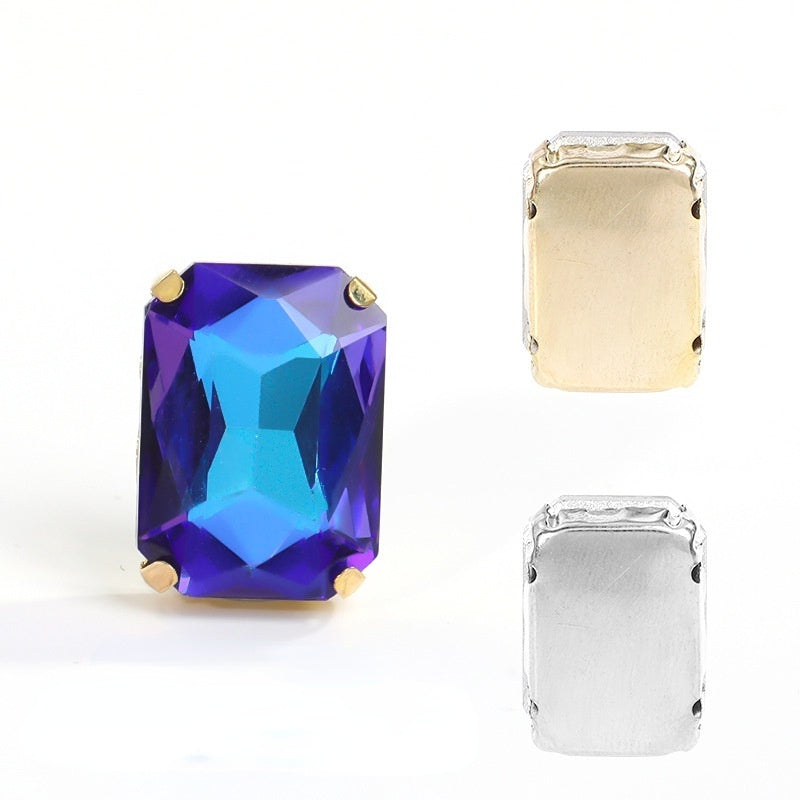10pcs Rectangular Octagonal Claw Rhinestones Electroplating Color Hand Stitched Rhinestones with Holes Glass Crystal Diy Clothing Luggage Manual Materials