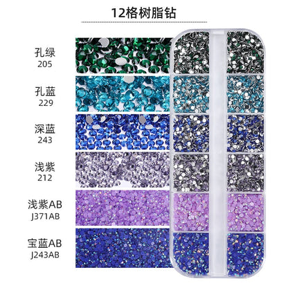 12 Grid Resin Rhinestone Jelly Color Resin Rhinestone Nude Rhinestone Nail Art Nail Patch