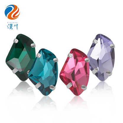 【ready stock】Accessories for jewelry Gemstone jewelry Hot Sell K9 Glass Galactic Sew On Crystal Rhinestones With Setting Copper Claw Stone For Women Dress