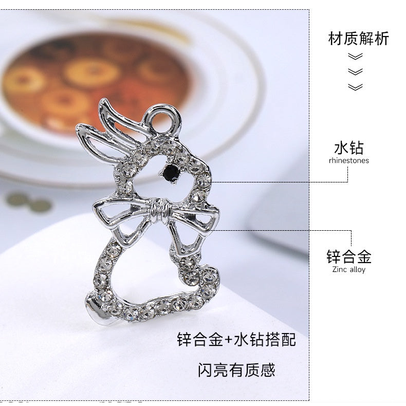 2pcs Rhinestone Pendant Cute Little Rabbit Alloy Pendant Diy Accessories Material Necklace Bracelet Pendant Key Chain Accessories