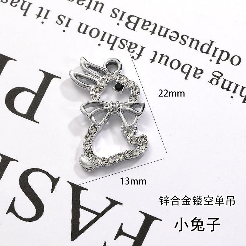 2pcs Rhinestone Pendant Cute Little Rabbit Alloy Pendant Diy Accessories Material Necklace Bracelet Pendant Key Chain Accessories
