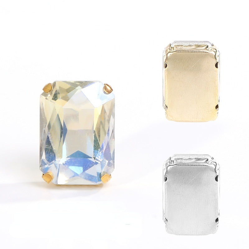 10pcs Rectangular Octagonal Claw Rhinestones Electroplating Color Hand Stitched Rhinestones with Holes Glass Crystal Diy Clothing Luggage Manual Materials