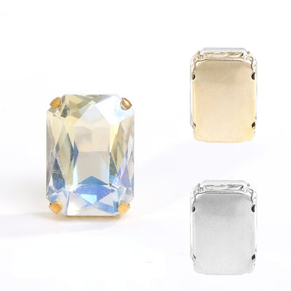 10pcs Rectangular Octagonal Claw Rhinestones Electroplating Color Hand Stitched Rhinestones with Holes Glass Crystal Diy Clothing Luggage Manual Materials