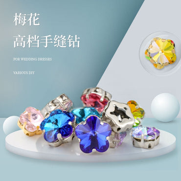 10mm Golden White K Claws Sewing Glass Flower Shape Crystal Rhinestones For Clothing Jewelry Making