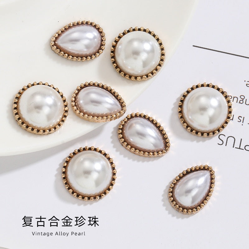 5pcs Korean Style Diy Handmade Alloy Accessories Vintage Round Drop Pearl Alloy Buckle Hairpin