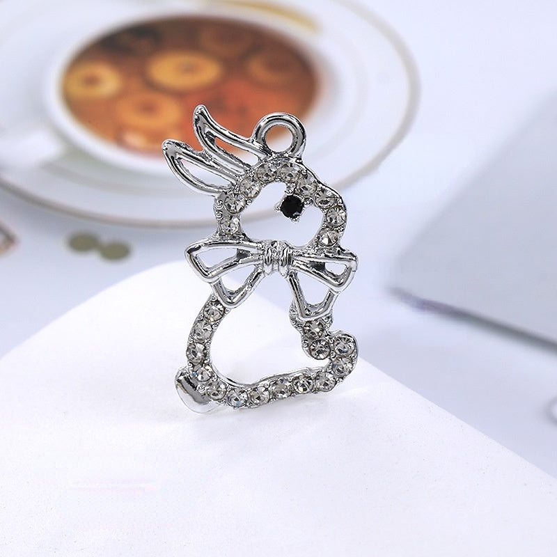 2pcs Rhinestone Pendant Cute Little Rabbit Alloy Pendant Diy Accessories Material Necklace Bracelet Pendant Key Chain Accessories