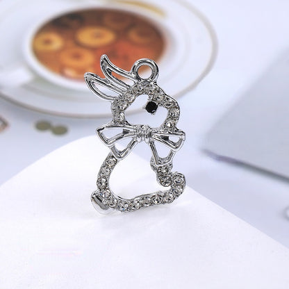 2pcs Rhinestone Pendant Cute Little Rabbit Alloy Pendant Diy Accessories Material Necklace Bracelet Pendant Key Chain Accessories