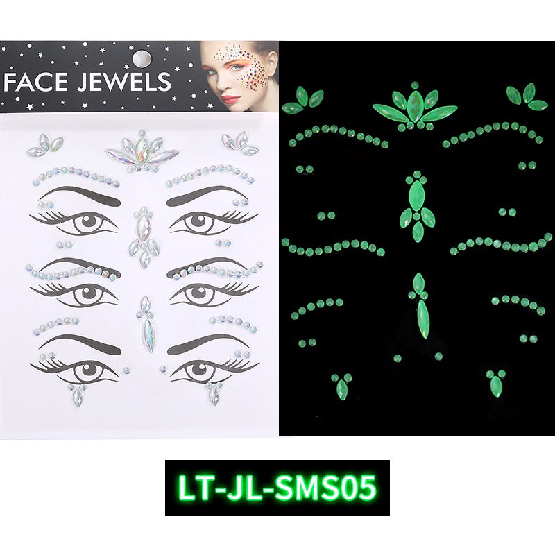 Luminous Gemstone Eye Sticker Decoration Face Gemstone Jewelry Crystal Rhinestone Sticker