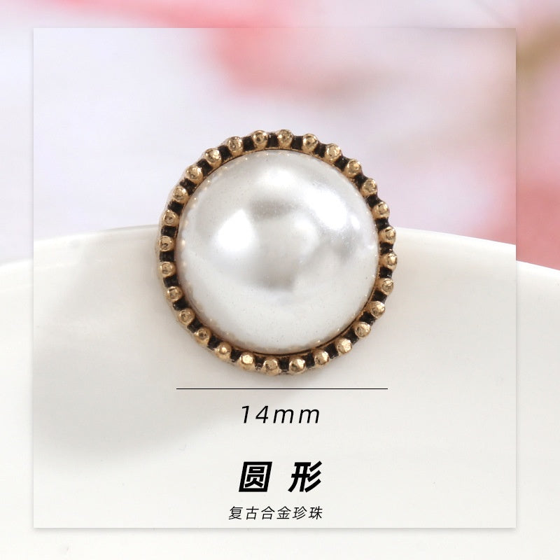 5pcs Korean Style Diy Handmade Alloy Accessories Vintage Round Drop Pearl Alloy Buckle Hairpin