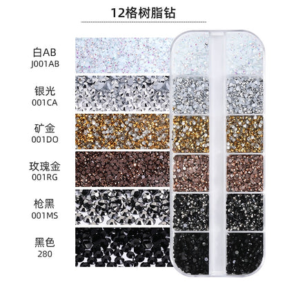 12 Grid Resin Rhinestone Jelly Color Resin Rhinestone Nude Rhinestone Nail Art Nail Patch
