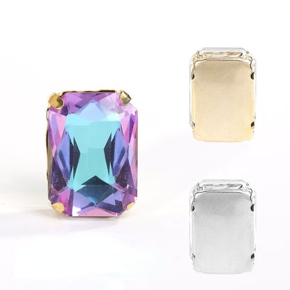 10pcs Rectangular Octagonal Claw Rhinestones Electroplating Color Hand Stitched Rhinestones with Holes Glass Crystal Diy Clothing Luggage Manual Materials