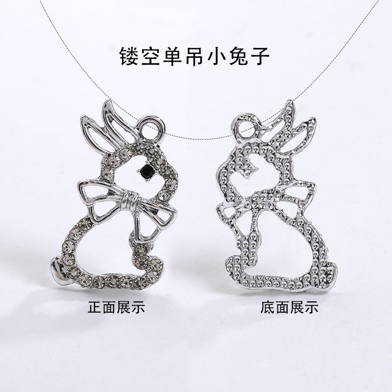 2pcs Rhinestone Pendant Cute Little Rabbit Alloy Pendant Diy Accessories Material Necklace Bracelet Pendant Key Chain Accessories