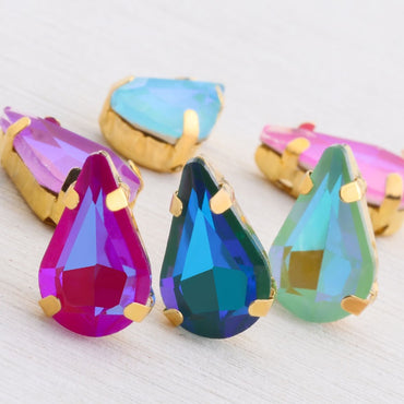 TonyBead 10pcs Drop Shape Mocha Aurora Series K9 Crystal Sew on Stones for Garment Shoes Bag Decoration