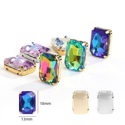 10pcs Rectangular Octagonal Claw Rhinestones Electroplating Color Hand Stitched Rhinestones with Holes Glass Crystal Diy Clothing Luggage Manual Materials