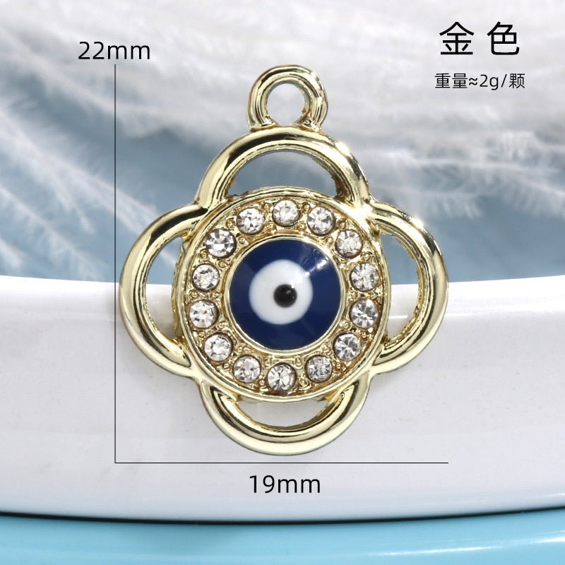 Four-leaf Clover Devil's Eye Diy Alloy Rhinestone Pendant  Jewelry Necklace Bracelet Accessories