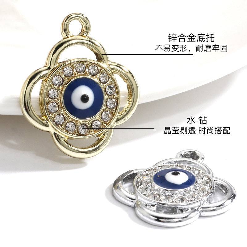 Four-leaf Clover Devil's Eye Diy Alloy Rhinestone Pendant  Jewelry Necklace Bracelet Accessories