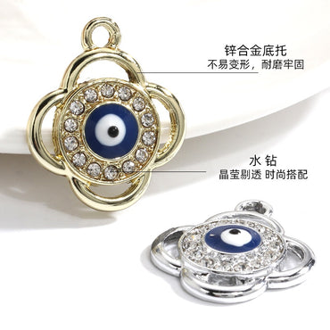 Four-leaf Clover Devil's Eye Diy Alloy Rhinestone Pendant  Jewelry Necklace Bracelet Accessories
