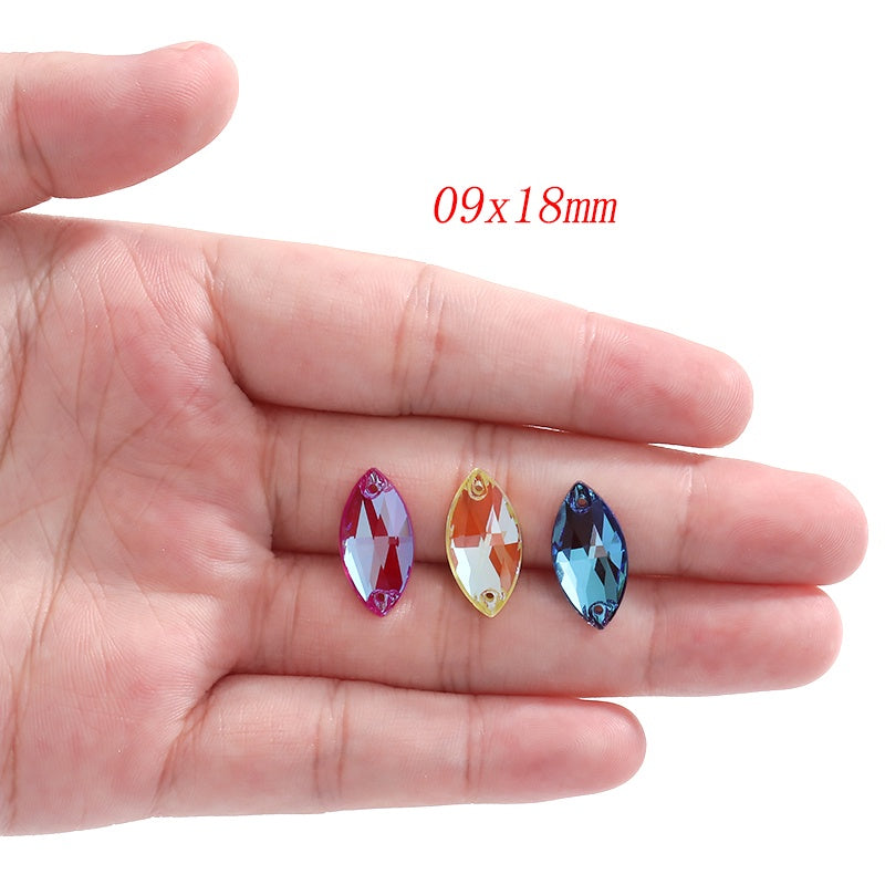 10pcs 9*18mm crystal Sewn Stone Flat Back Mocha Navette Glass Rhinestone Costume