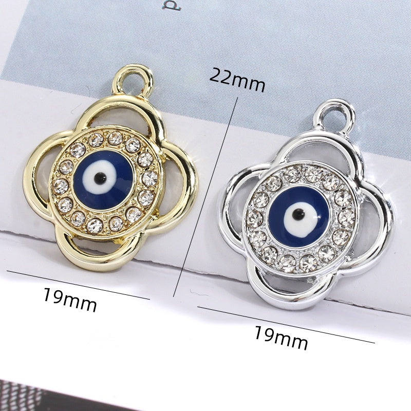 Four-leaf Clover Devil's Eye Diy Alloy Rhinestone Pendant  Jewelry Necklace Bracelet Accessories