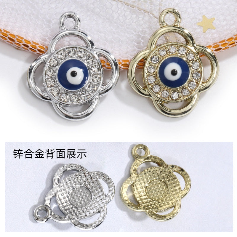 Four-leaf Clover Devil's Eye Diy Alloy Rhinestone Pendant  Jewelry Necklace Bracelet Accessories