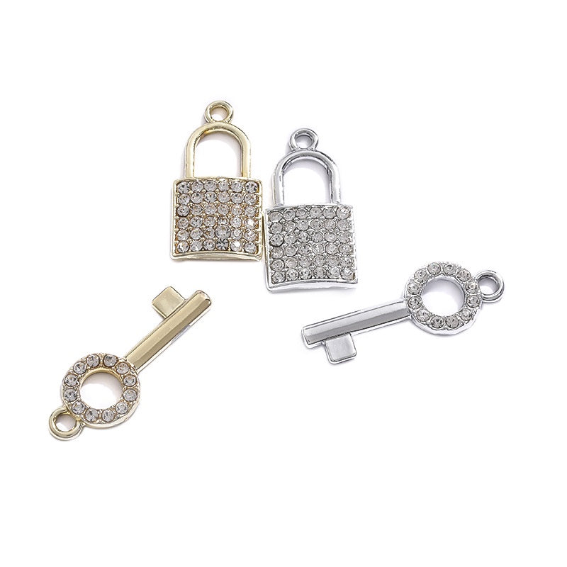 Lock-shaped Key Pendant Fashion Pendant Diy Necklace Lock Earrings Small Pendant Bone Chain Phone Case Stickers
