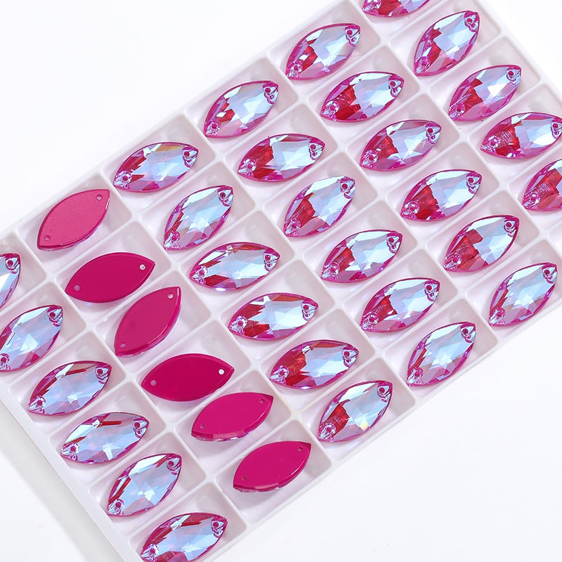 10pcs 9*18mm crystal Sewn Stone Flat Back Mocha Navette Glass Rhinestone Costume