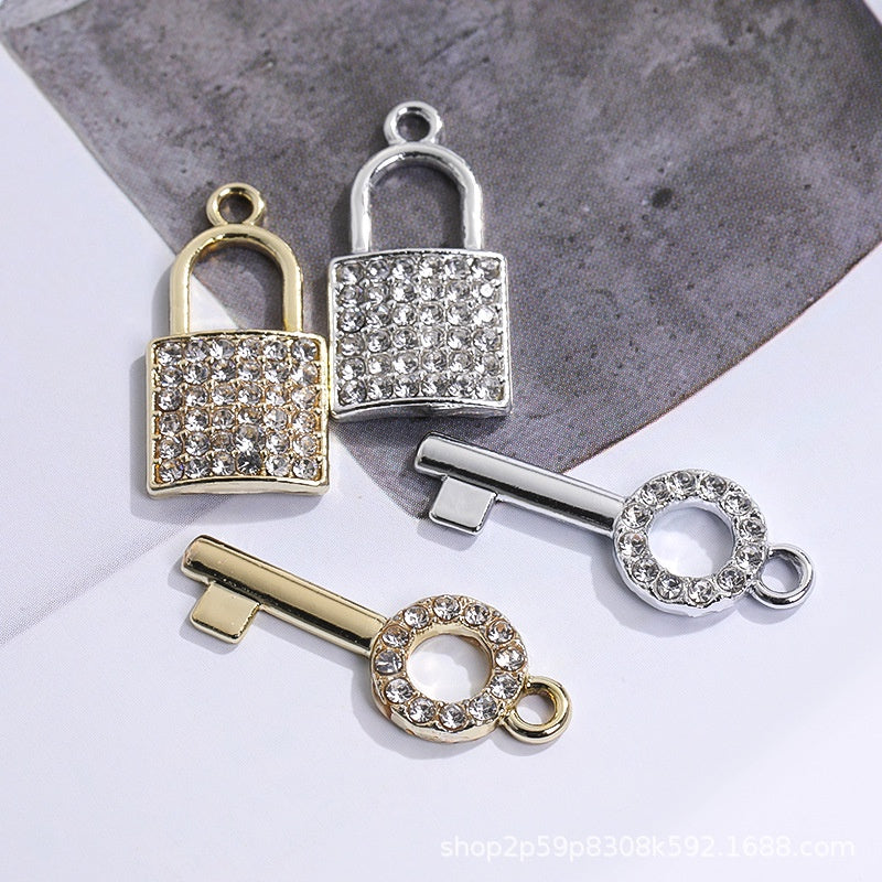 Lock-shaped Key Pendant Fashion Pendant Diy Necklace Lock Earrings Small Pendant Bone Chain Phone Case Stickers