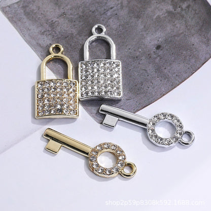 Lock-shaped Key Pendant Fashion Pendant Diy Necklace Lock Earrings Small Pendant Bone Chain Phone Case Stickers
