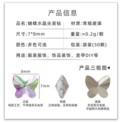 Butterfly Shape Crystal Rhinestone K9 Fancy Glass For Diy Nail Art Clothing Garment