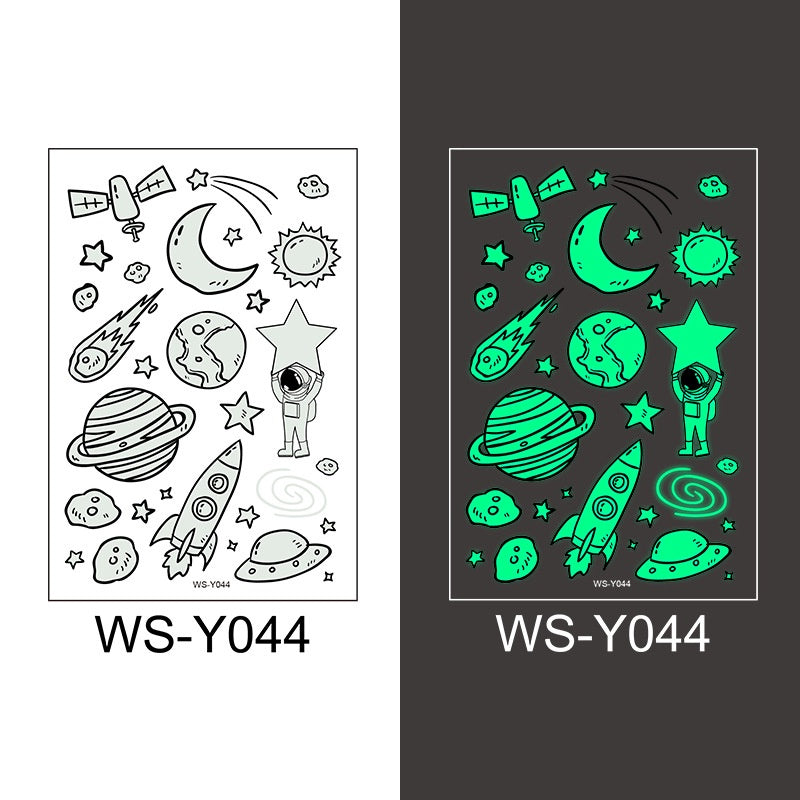 Waterproof Luminous Tattoo Stickers Cute Children's Cartoon Party Universe Space Rocket UFO Interstellar Temporary Stickers