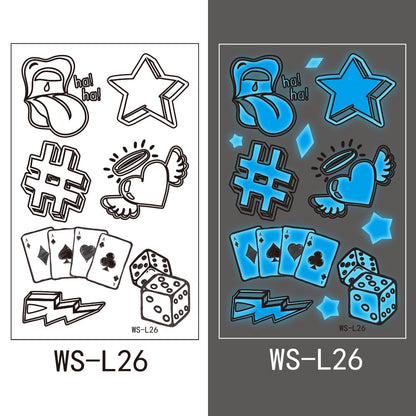 【Ready stock】kawaii Sexy tattoo stickers, fashion trends, nightclubs, bars, music festivals, carnival parties, tattoo stickers, fluorescent notes, luminous cool face stickers