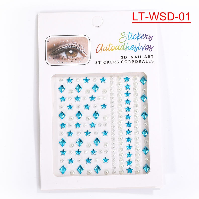 Cross-Border Hot Sell Face Rhinestone Diamond Sticker Eyebrow Eye Pad Forehead Face Decoration Acrylic Crystal Sticker Party Diamond Sticker